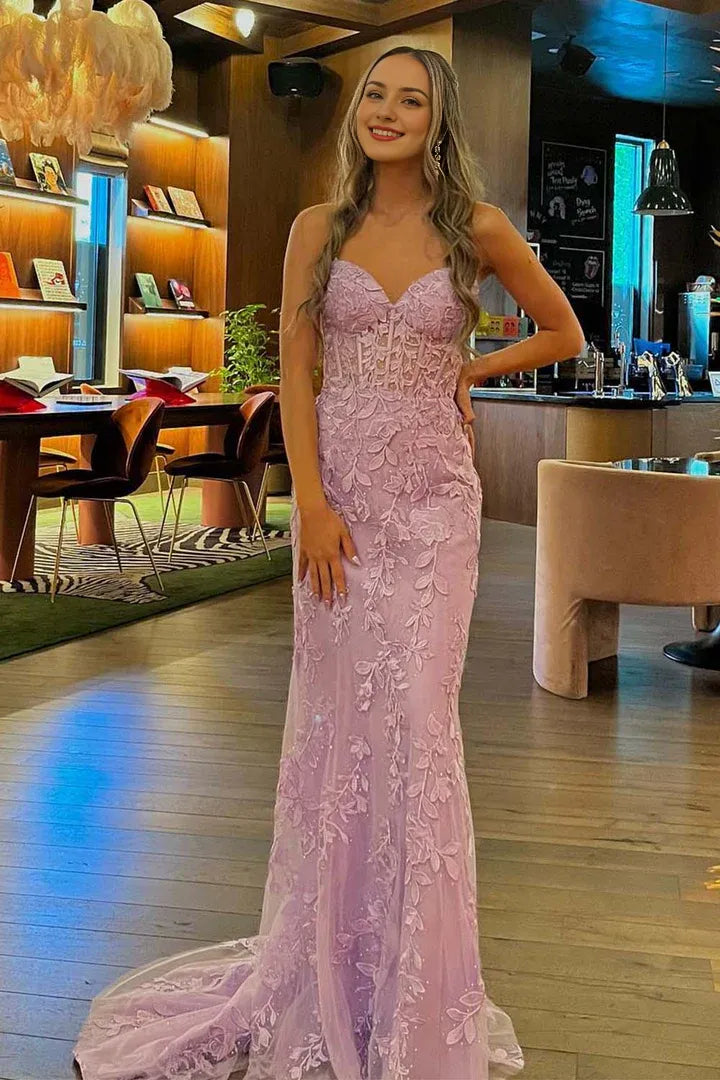 Tulle Sleeveless Off-the-Shoulder Sweetheart Fitted Prom Dress With Applique