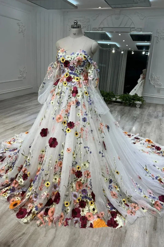 Prom Dresses Stores Chic Glam Fairy Tulle Sweetheart 3D Floral Flowers Wedding Dress PromDress Floral Formal Dress Formal Women's Dresses