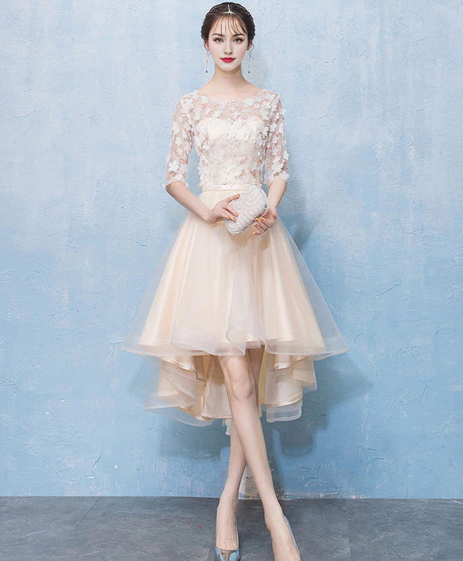 Tulle Lace High Low Prom Homecoming Dress With Applique