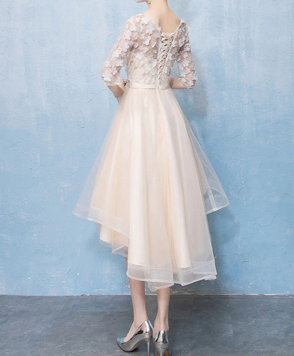 Tulle Lace High Low Prom Homecoming Dress With Applique
