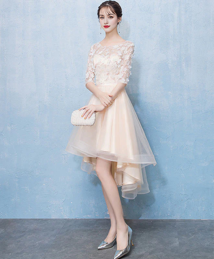 Tulle Lace High Low Prom Homecoming Dress With Applique