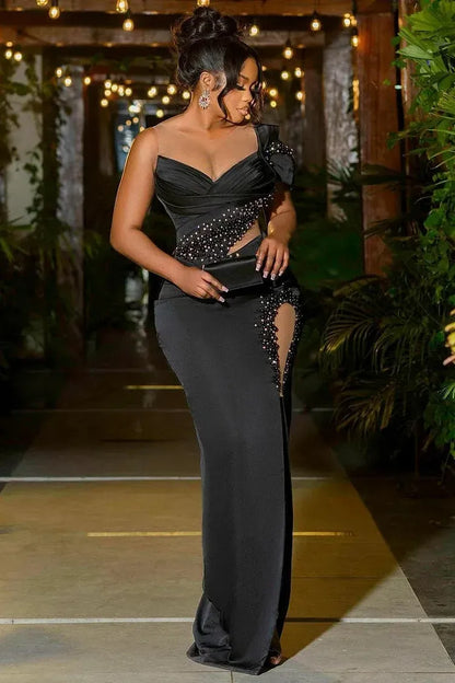 Unique Sheath Illusion Neck Sleeveless Split Satin Floor-Length Prom Dress