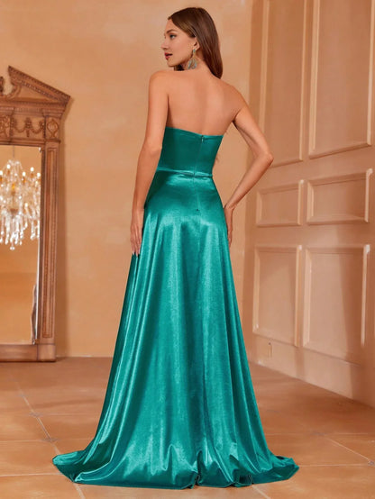 Unique A-Line Strapless Sleeveless Zipper Up Floor-Length Prom Dress