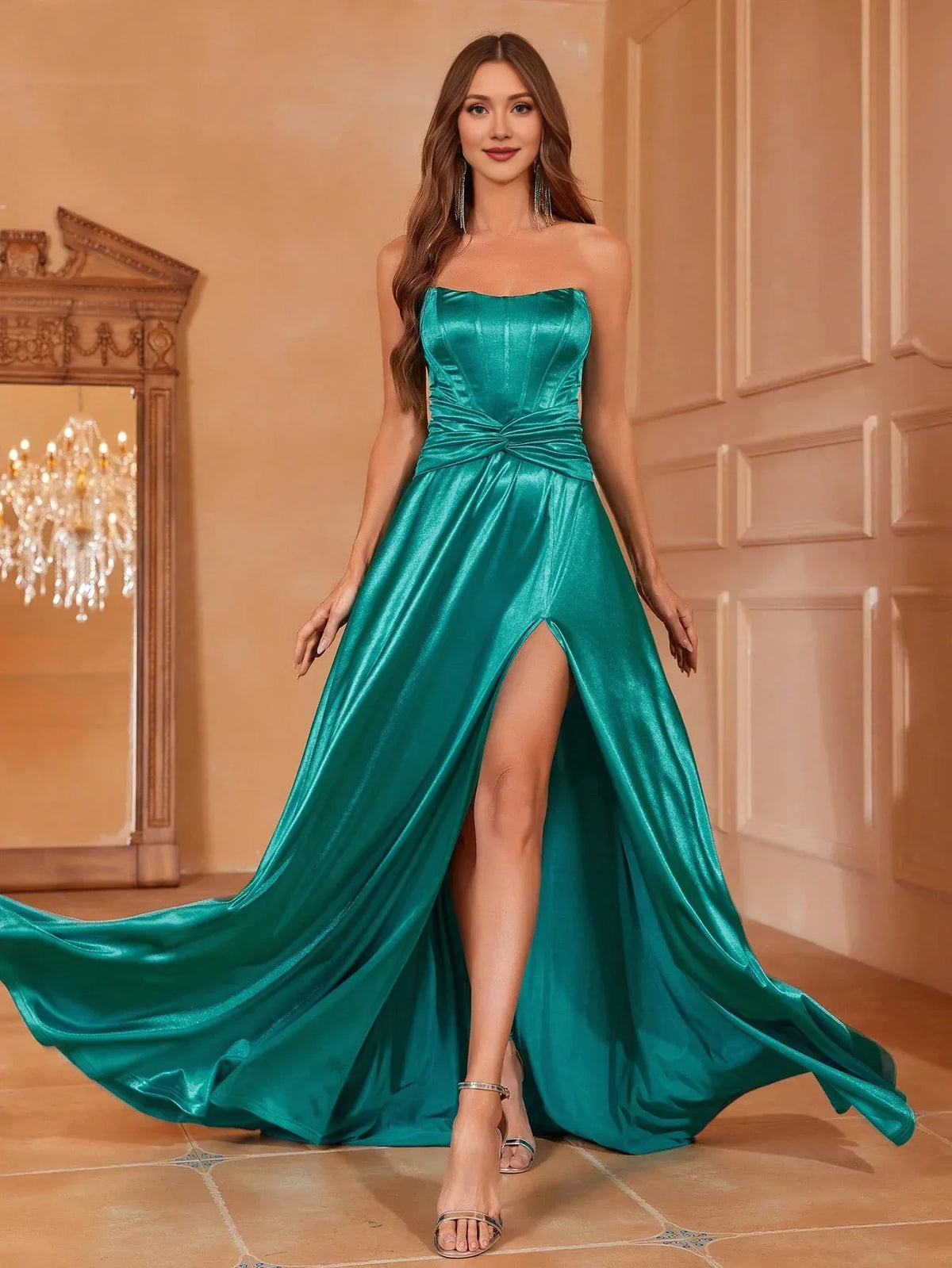 Unique A-Line Strapless Sleeveless Zipper Up Floor-Length Prom Dress