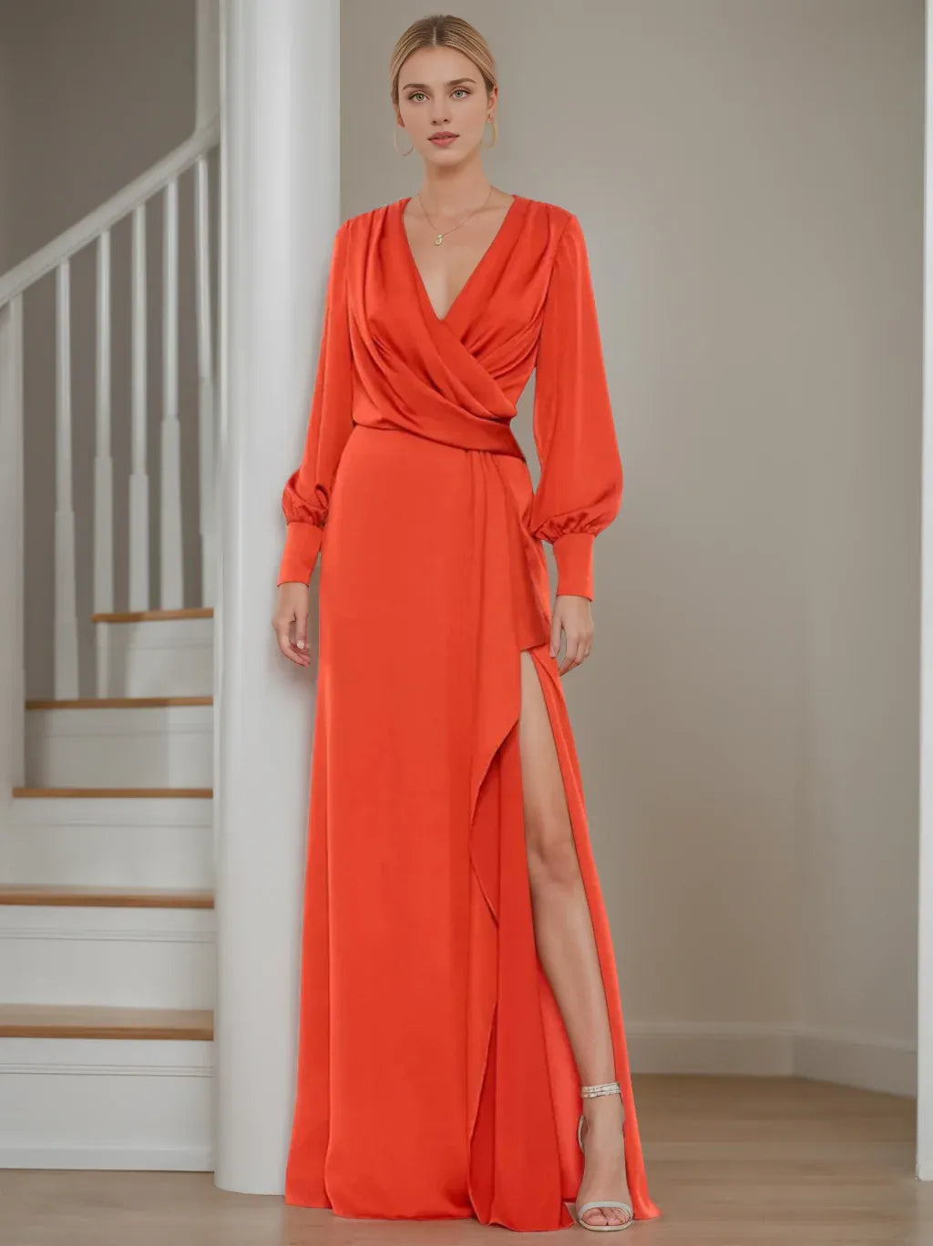 Prom Dresses Stores A-Line/Princess V-Neck Long Sleeves Floor-Length Mother of the Bride Dresses With Ruffles Prom Dress Formal Women's Dresses