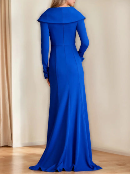 Prom Dresses Stores Mermaid/Trumpet V-Neck Long Sleeves Floor-Length Mother of the Bride Dresses with Ruffles Formal Women's Dresses