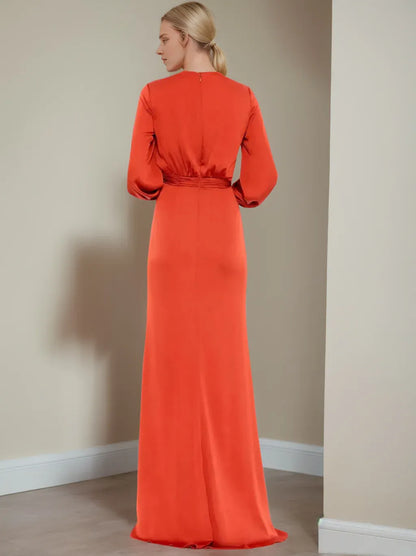 Prom Dresses Stores A-Line/Princess V-Neck Long Sleeves Floor-Length Mother of the Bride Dresses With Ruffles Prom Dress Formal Women's Dresses
