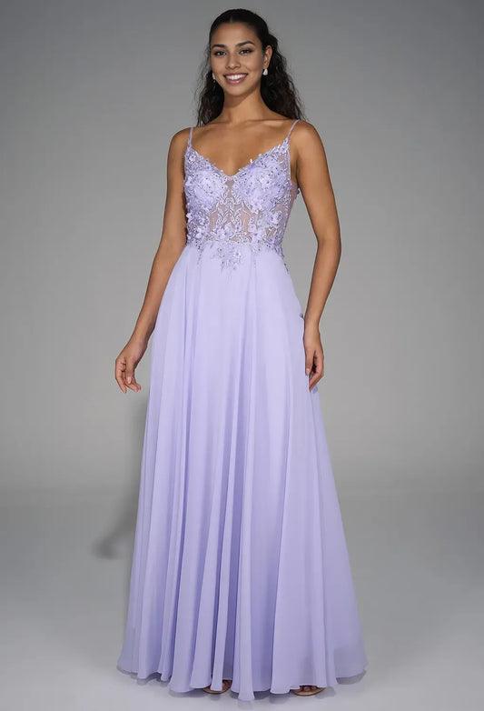 A-line V-Neck Spaghetti Straps Floor Length Prom Dresses Tulle Sleeveless Applique Formal Tulle Evening Dresses For Ladies