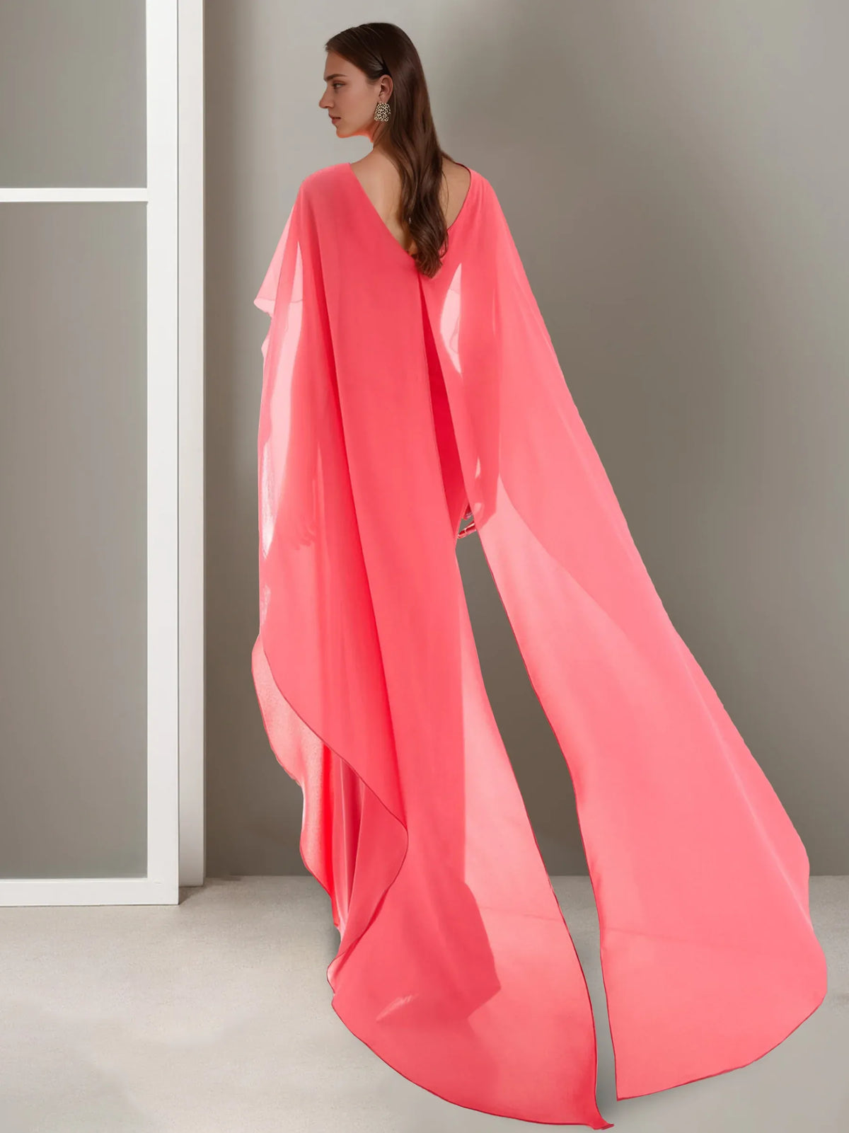Prom Dresses Stores A-Line/Princess V-neck Long Sleeves Floor-length Evening Dresses with Cape shape Formal Women's Dresses