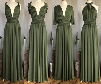 V Neck Backless A-line Simple Floor Length Sleeveless Multiway Style Bridesmaid Prom Dress