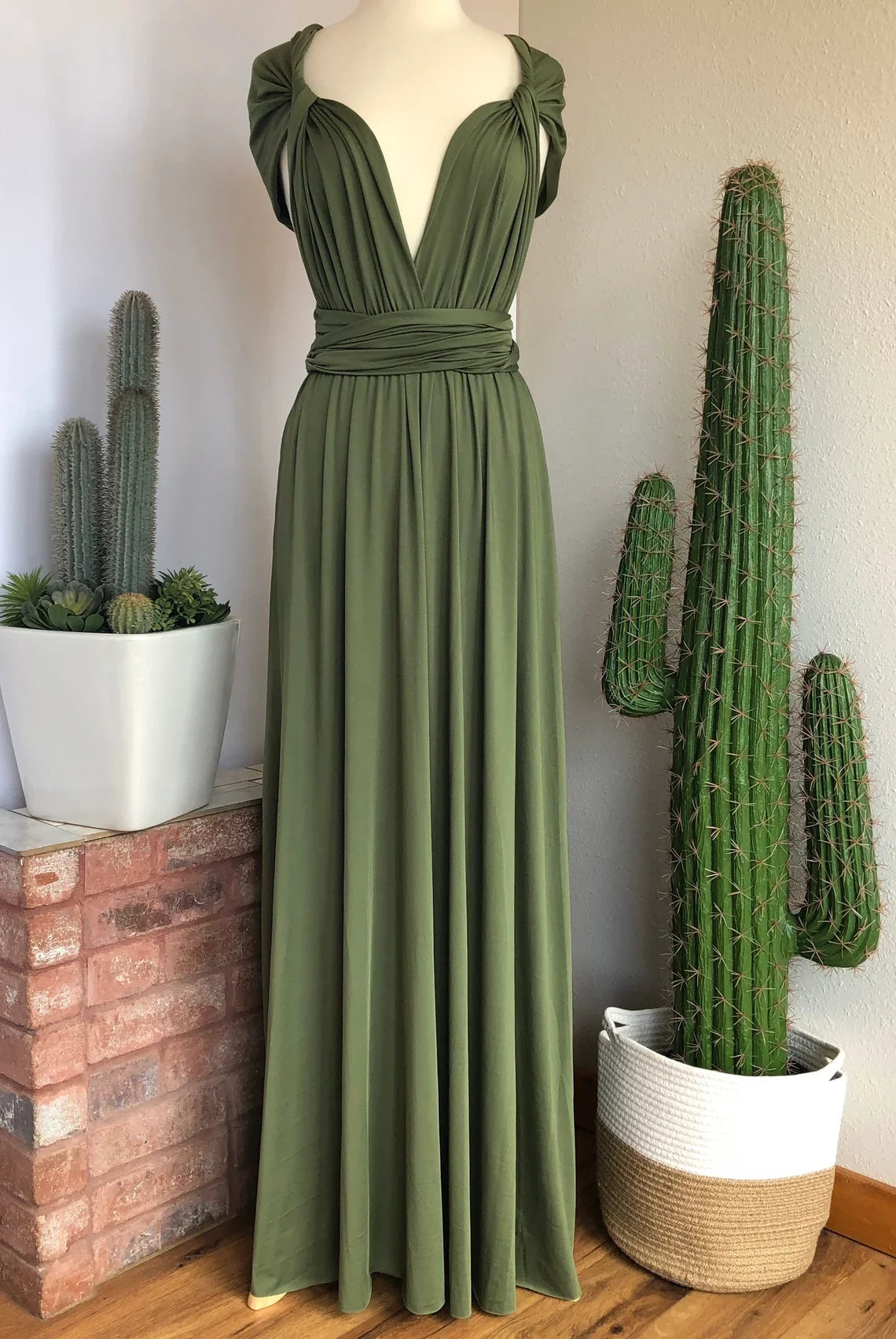V Neck Backless A-line Simple Floor Length Sleeveless Multiway Style Bridesmaid Prom Dress