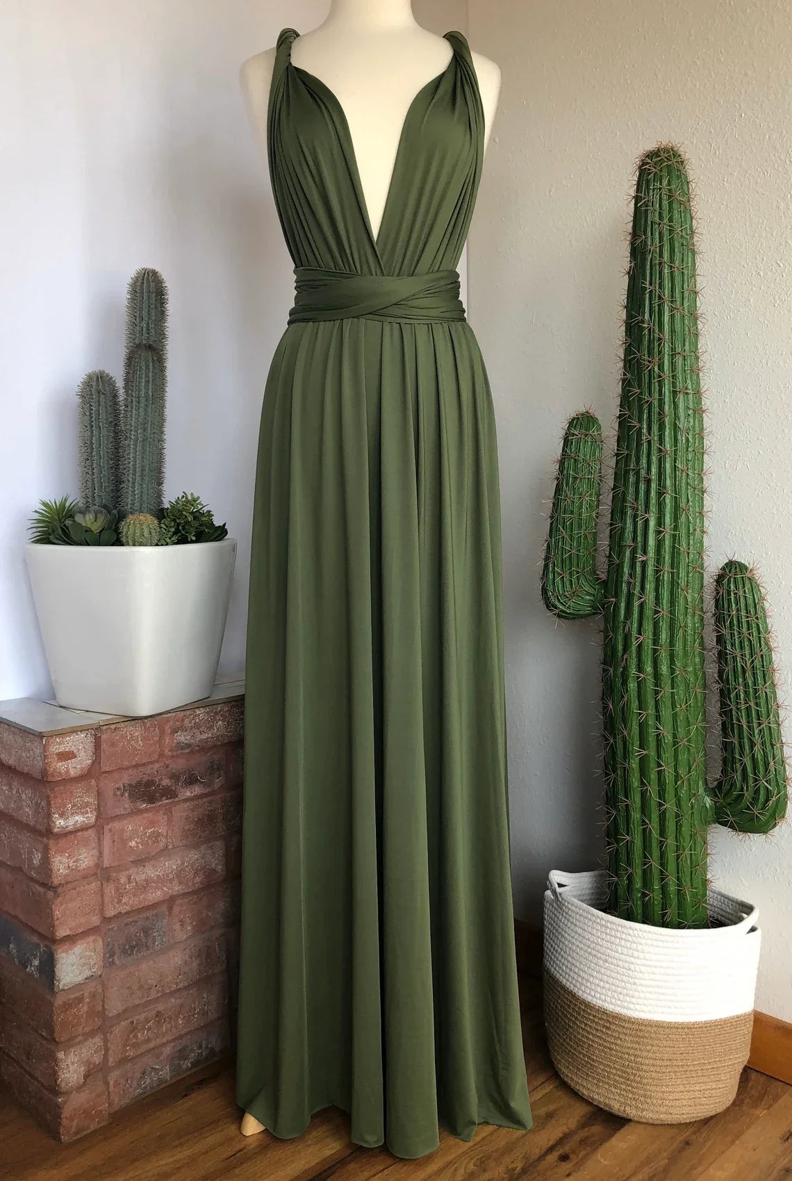 V Neck Backless A-line Simple Floor Length Sleeveless Multiway Style Bridesmaid Prom Dress