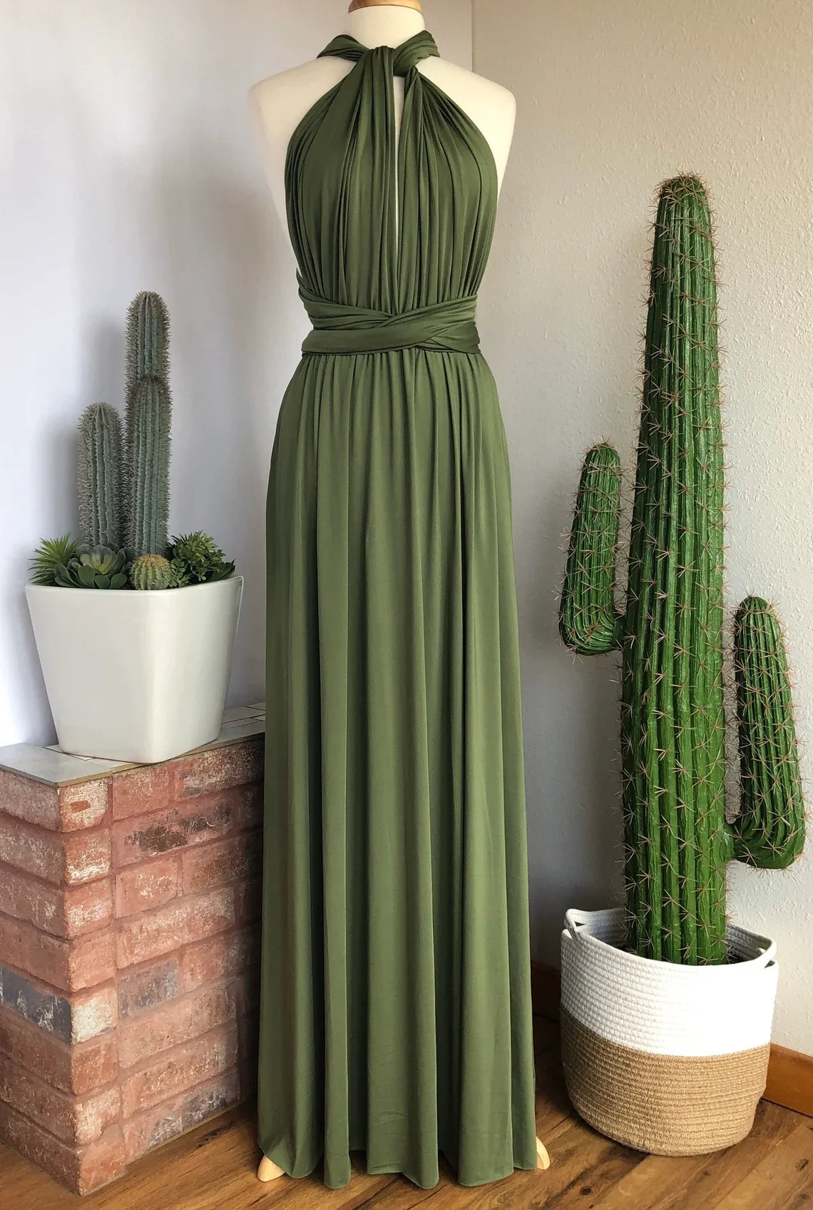 V Neck Backless A-line Simple Floor Length Sleeveless Multiway Style Bridesmaid Prom Dress