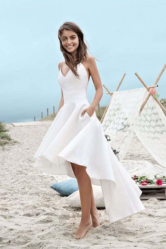 Prom Dresses Stores Charming Spaghetti Straps V Neck Long High Low Prom Dresses White Short Homecoming Dress Formal Women's Dresses