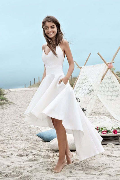 Prom Dresses Stores Charming Spaghetti Straps V Neck Long High Low Prom Dresses White Short Homecoming Dress Formal Women's Dresses