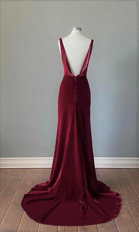 Formal Women's Dresses Burgundy Backless Velvet Long Prom Dress Formal Party Dress Prom Dress Stores