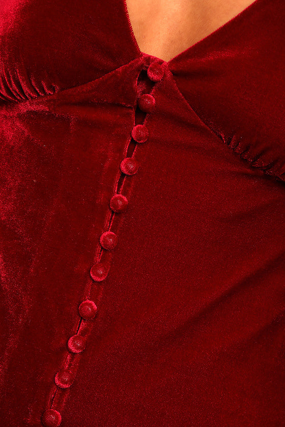Formal Women's Dresses Wine Red Velvet Long Sleeve Button-Up Mini Dress In Prom Dress Shops