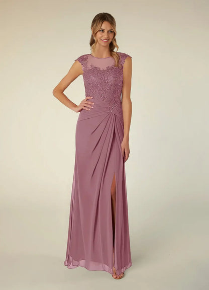 Dress Black A-Line Scoop Neck Sequins Chiffon Mother of the Groom Dresses Elegant Illusion Cap Sleeves Leg Slit Evening Dress