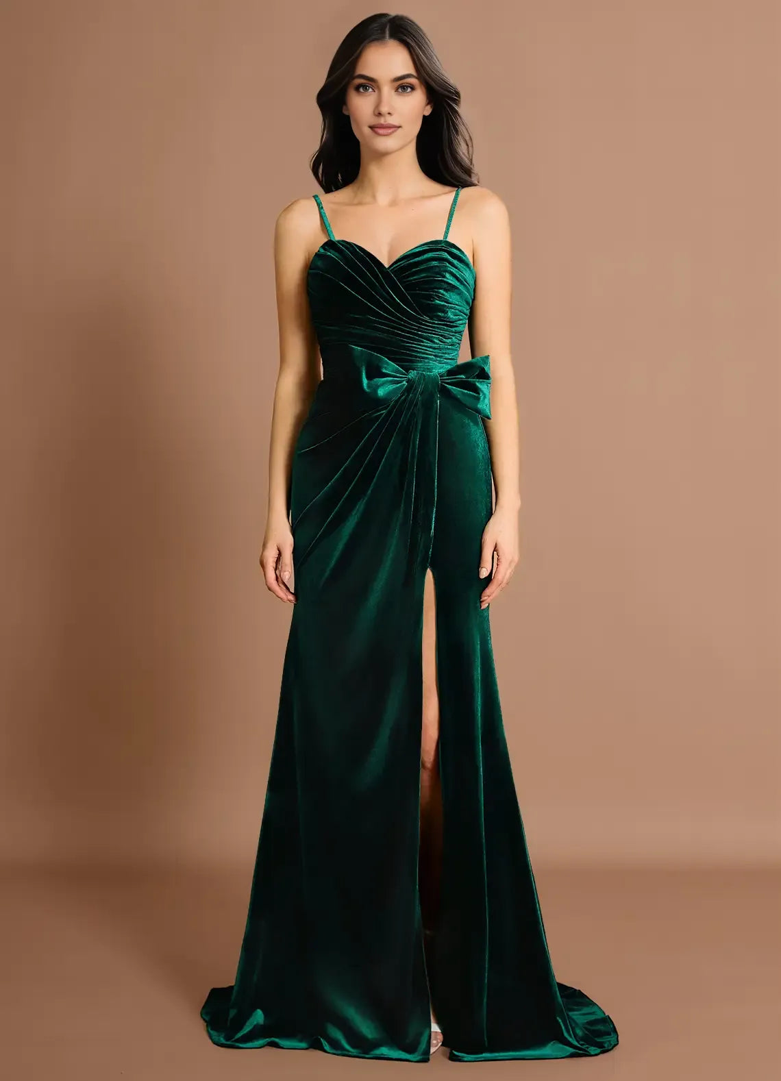 Vintage Mermaid Spaghetti Straps Sleeveless Back Zip Sweep/Brush Train Evening Dress