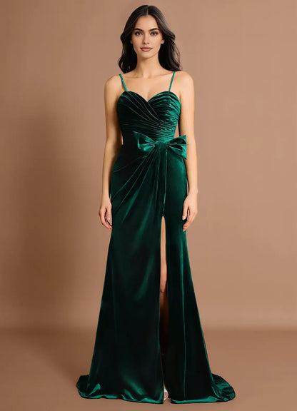 Vintage Mermaid Spaghetti Straps Sleeveless Back Zip Sweep/Brush Train Evening Dress