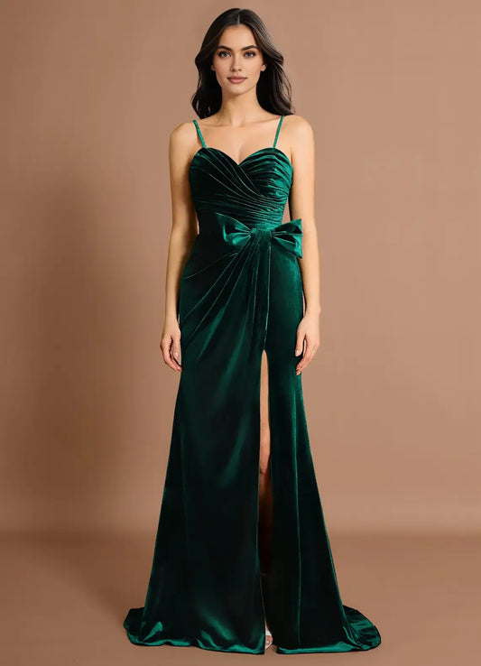 Vintage Mermaid Spaghetti Straps Sleeveless Back Zip Sweep/Brush Train Evening Dress