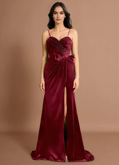 Vintage Mermaid Spaghetti Straps Sleeveless Back Zip Sweep/Brush Train Evening Dress