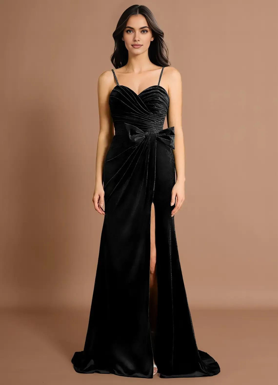 Vintage Mermaid Spaghetti Straps Sleeveless Back Zip Sweep/Brush Train Evening Dress