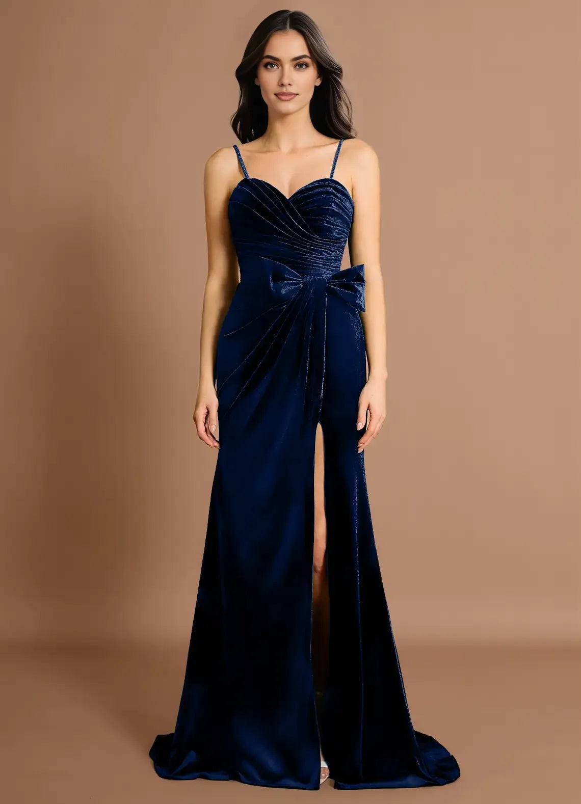 Vintage Mermaid Spaghetti Straps Sleeveless Back Zip Sweep/Brush Train Evening Dress