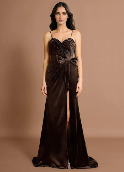 Vintage Mermaid Spaghetti Straps Sleeveless Back Zip Sweep/Brush Train Evening Dress
