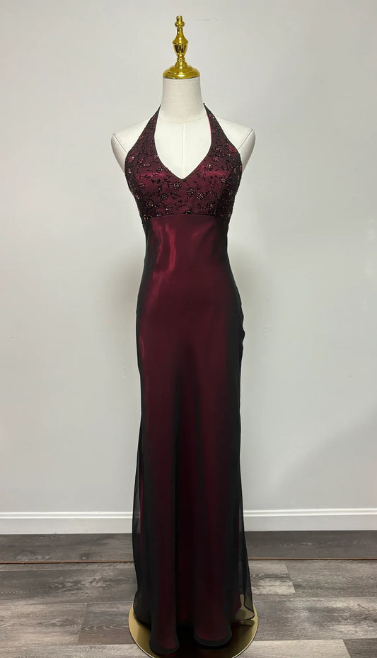 Vintage Off Shoulder Sleeveless Lace Up V Neck Halter Prom Dress