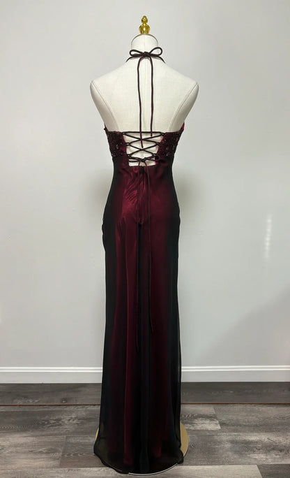 Vintage Off Shoulder Sleeveless Lace Up V Neck Halter Prom Dress