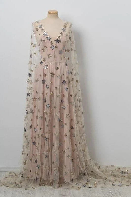 Prom Dresses Stores Chic V neck Floor Length Stars Pink Prom Dresses Long Evening Dress Formal Women's Dresses