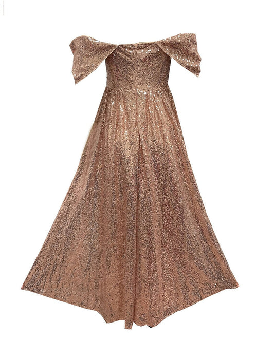 Women's Sequin Dress Prom Dress Party Dress Long Dress Maxi Dress Champagne Short Sleeve Plain Sequins Summer Spring Fall Off Shoulder Elegant Wedding Guest Evening Party Vacation