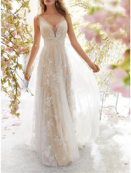 Women's Prom Dress Party Dress Lace Dress Long Dress Maxi Dress White Sleeveless Floral Lace Spring Fall Winter V Neck Fashion Winter Dress Wedding Guest Birthday