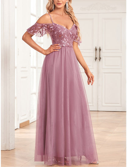 Women's Pink Sequin Dress Prom Dress Party Dress Sparkly Dress Long Dress Maxi Dress Short Sleeve Sparkly Glitter Fall Winter Spaghetti Strap Fashion Evening Party