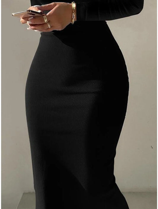 Women's Black Dress Prom Dress Party Dress Bodycon Sheath Dress Long Dress Maxi Dress Long Sleeve Glitter Fall Winter High Neck Fashion Evening Party