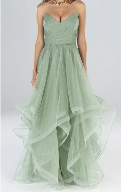 Dress Elegant Floor-length Sleeveless Tulle A Line Open Back Formal Dress with Tiers Prom Dress Formal Wear Dresses