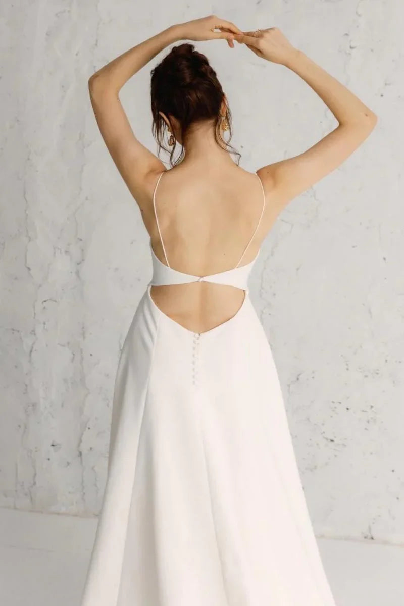 Prom Dress In Store Spaghetti Straps Eternal Happiness A-line Backless Wedding Dress With Long Train Dress For Wedding