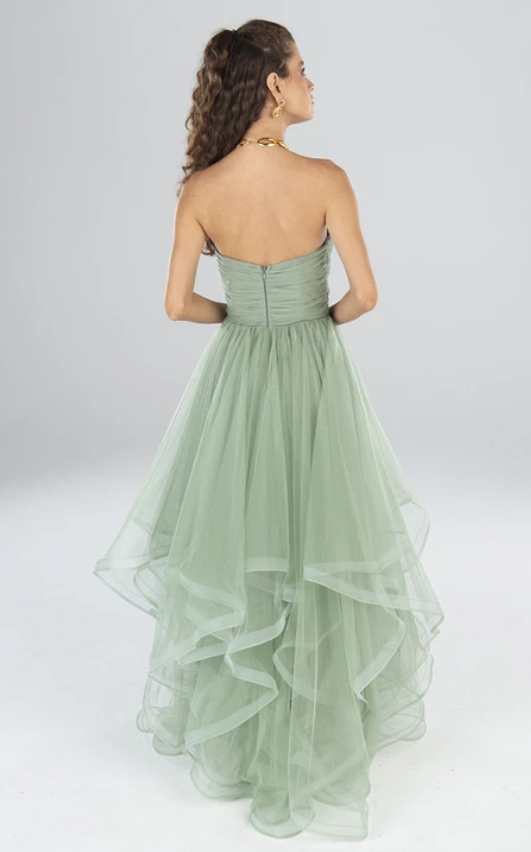 Dress Elegant Floor-length Sleeveless Tulle A Line Open Back Formal Dress with Tiers Prom Dress Formal Wear Dresses