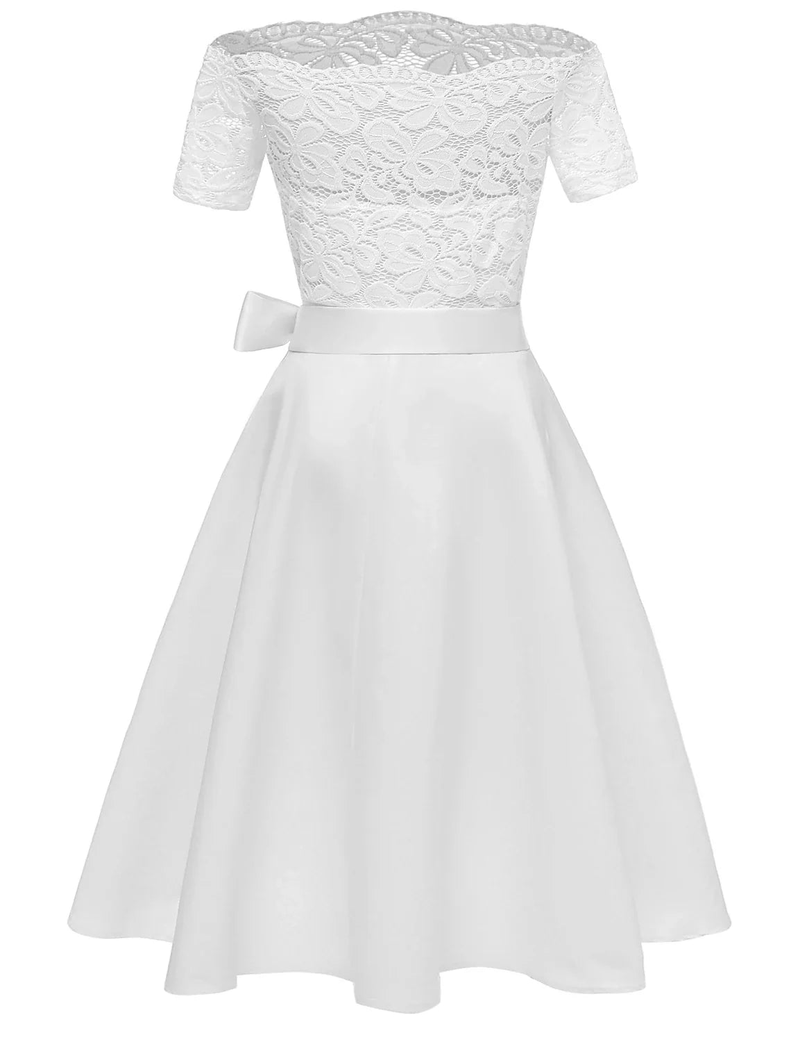 Women's Black Dress Party Dress Lace Dress Knee Length Dress White Pink Wine Short Sleeve Pure Color Lace Summer Spring Fall Off Shoulder Elegant Party Wedding Guest Birthday