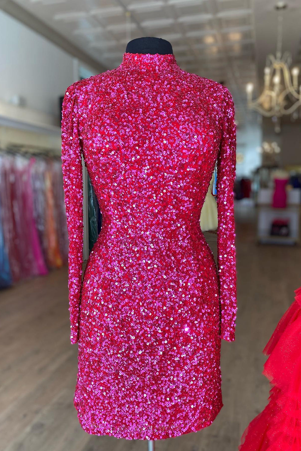 Bodycon Long Sleeve Homecoming Dress With Sequins