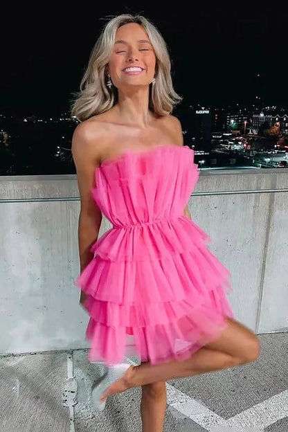 Hot Selling A Line Strapless Short Tulle Homecoming Dress