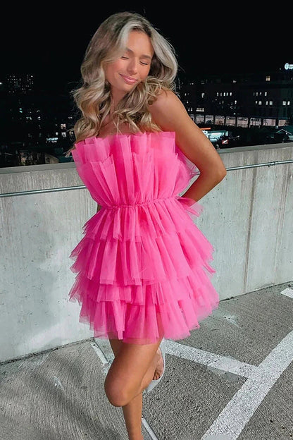 Hot Selling A Line Strapless Short Tulle Homecoming Dress