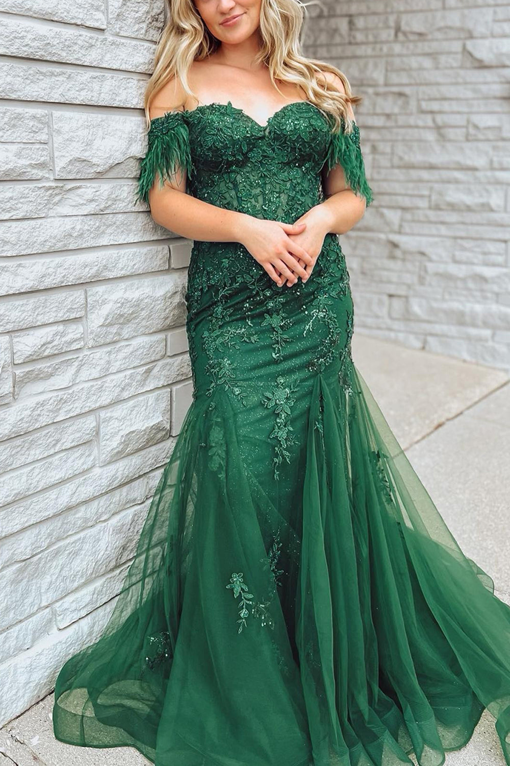 Mermaid Off The Shoulder Long Corset Prom Dress With Appliques
