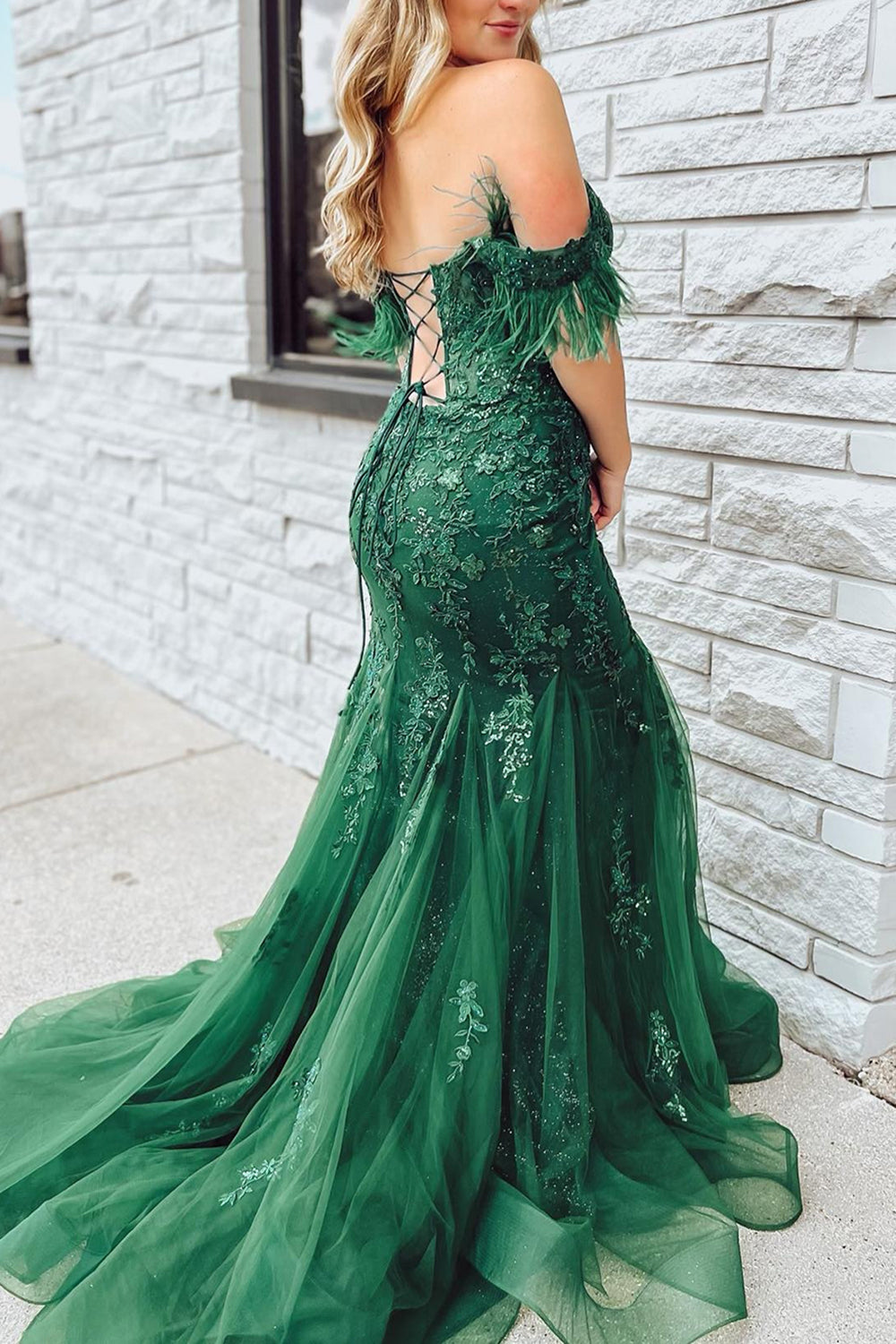Mermaid Off The Shoulder Long Corset Prom Dress With Appliques