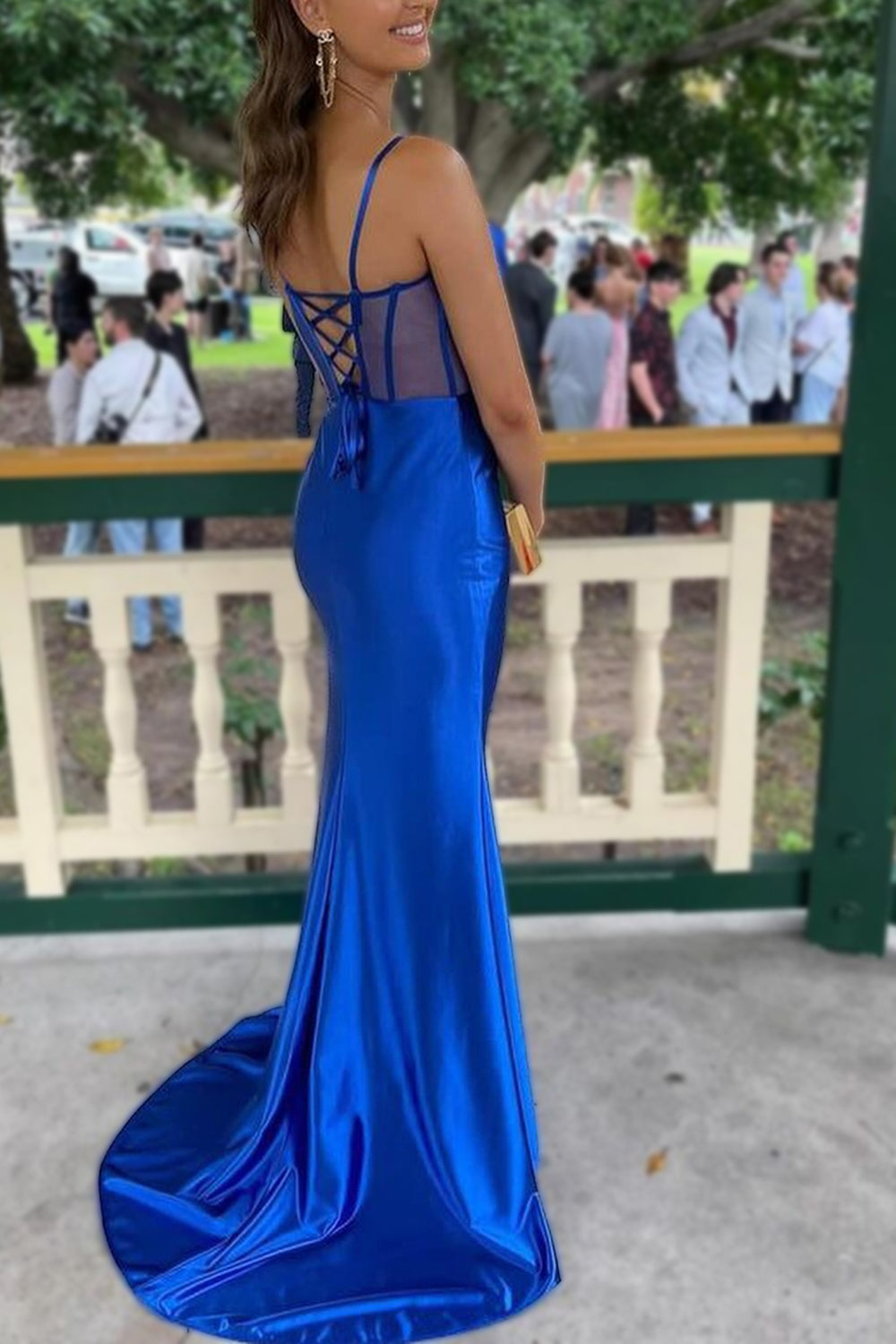 Mermaid Lace Up Long Satin Prom Dress With Split