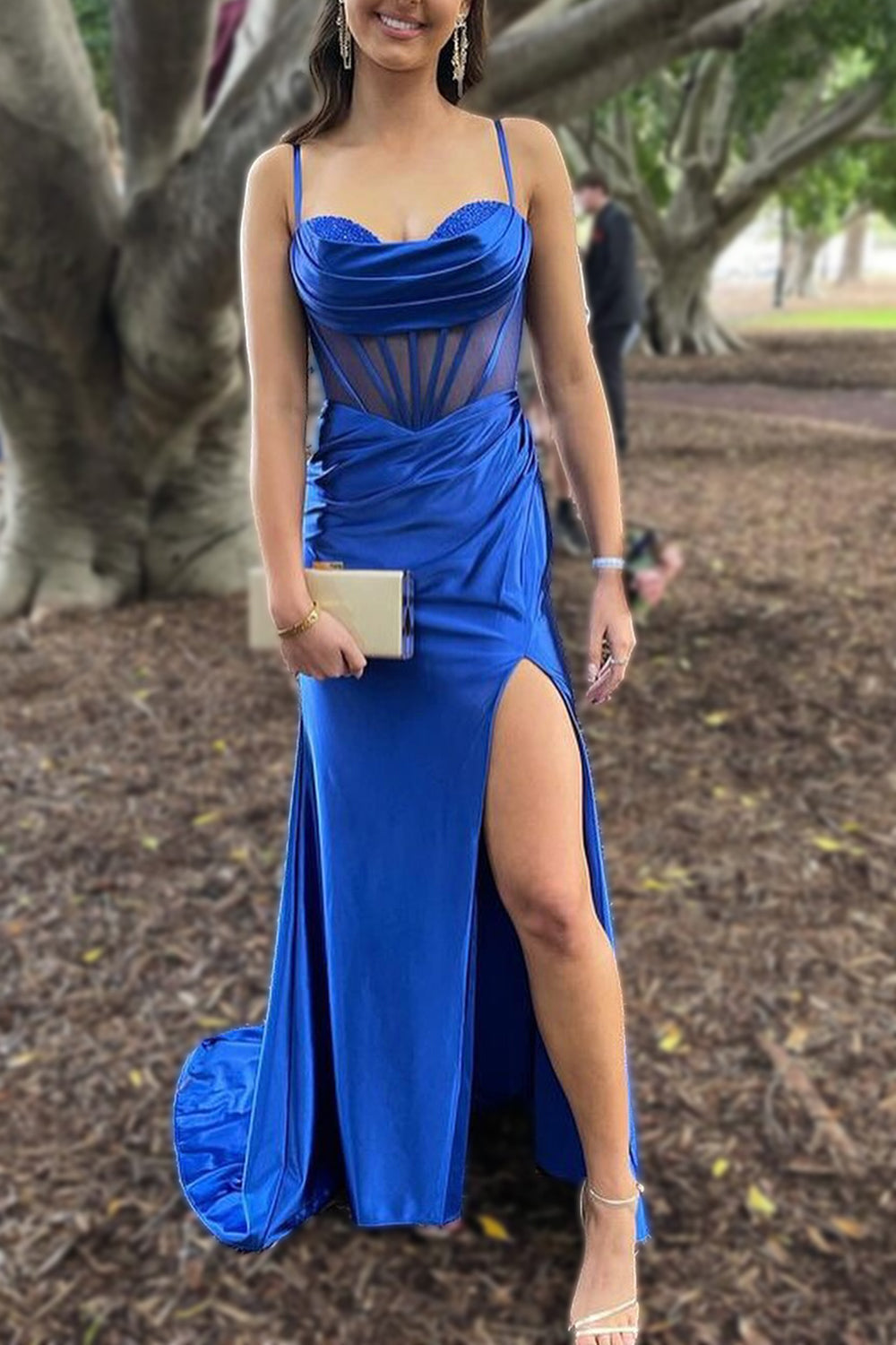 Mermaid Lace Up Long Satin Prom Dress With Split
