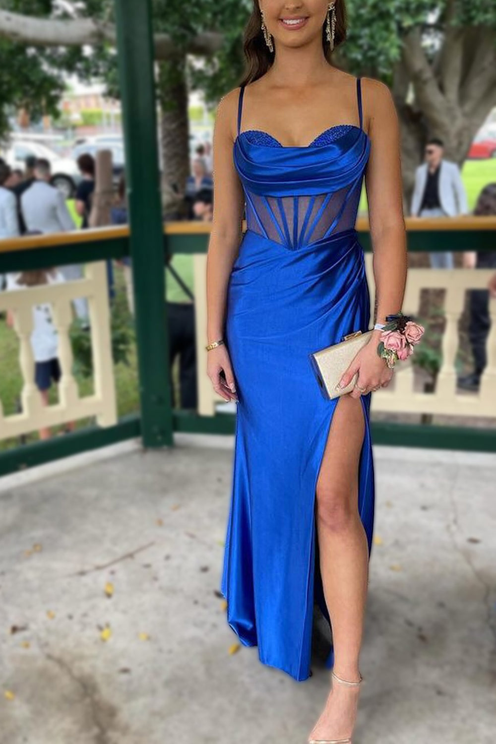 Mermaid Lace Up Long Satin Prom Dress With Split