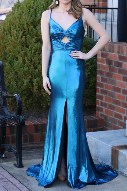Mermaid Keyhole Back Long Satin Prom Dress With Slit
