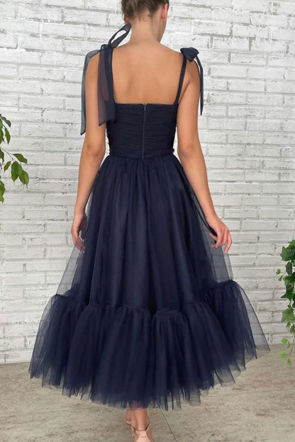 Cute A-Line Blue Tulle Short Prom Dresses